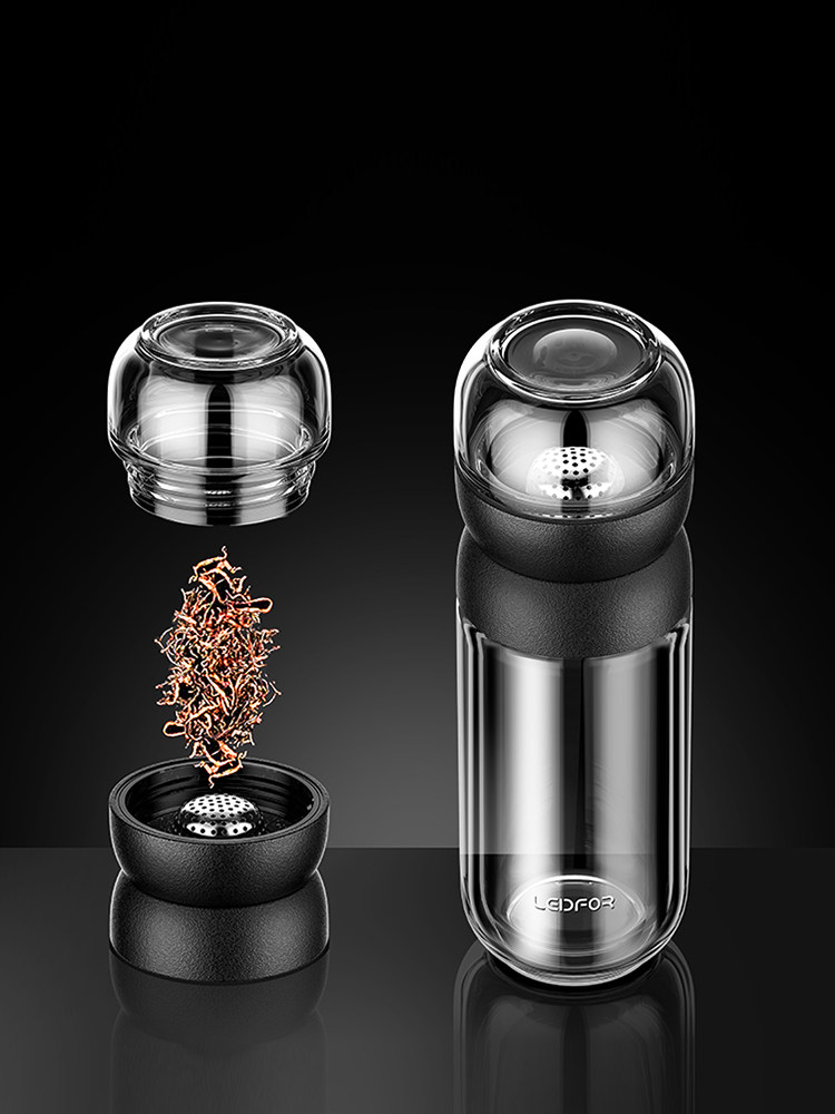 LEIDFOR雷德夫 L140 茶水分离 双层水杯商务办公玻璃杯 茶杯