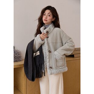 谜秀复古短款 MXE87W0941 外套女秋冬复合毛毛立领短款