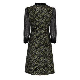 马天奴黑色提花连衣裙礼裙拼接蕾丝长裙