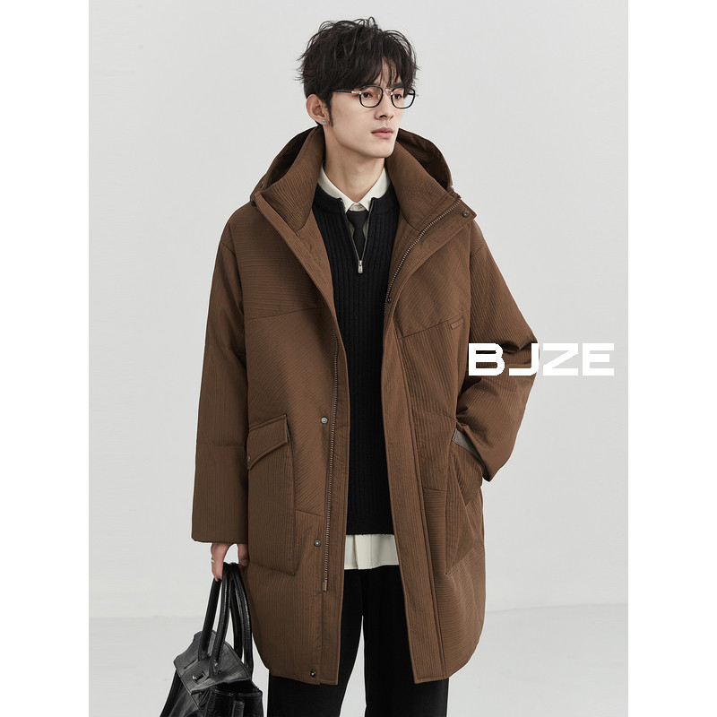 BJZE男装24冬季新品高级肌理感羽绒服中长款宽松加厚鸭绒保暖外套