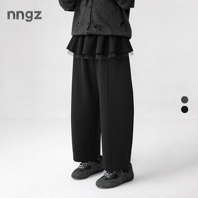 NNGZ格雷系女童假两件空气层运动裤秋季儿童宽松萝卜裤