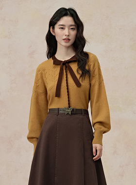 pit复古针织衫女2024年秋装设计感针织外套毛织衫-108C430352