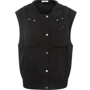 dzzit地素休闲气质黑色无袖 背心马甲连帽外套上衣女3E2F011