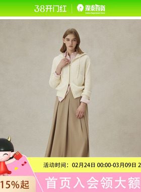 Eland衣恋毛针织衫女连帽胸口刺绣毛衣外套25春EECKF11M05