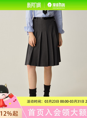 Eland衣恋半身裙女学院风显瘦中长款百褶裙2025秋季新款EEWHF49E04