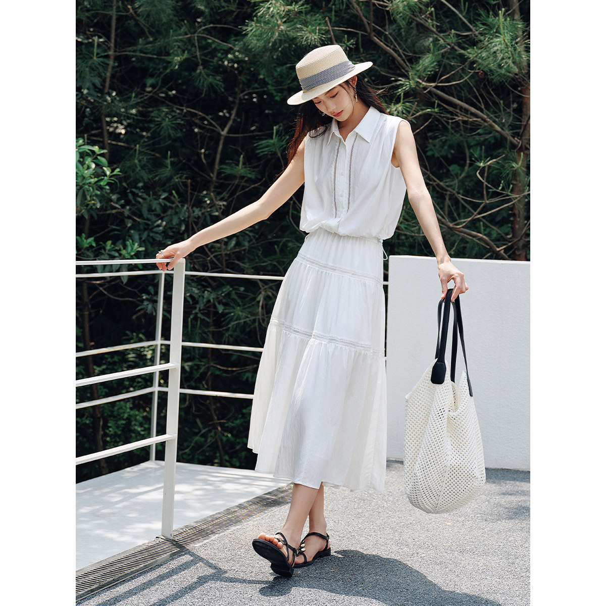 衣香丽影夏装白色蕾丝镂空上衣半身裙套装女高级感一整套950535914