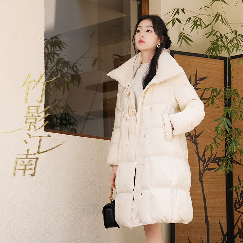 香影新中式羽绒服女中长款2024冬季超好看白色泡芙白鸭绒外套