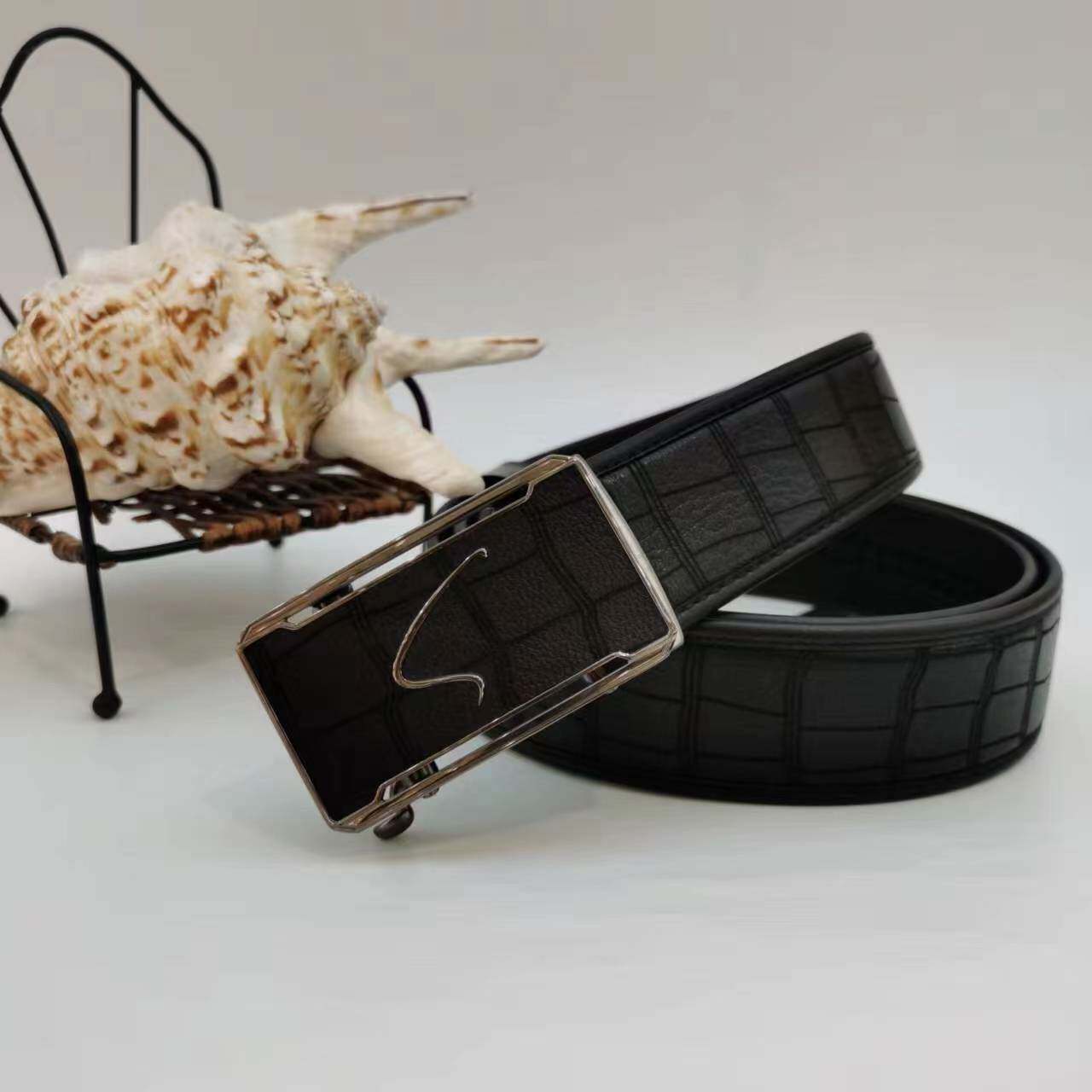 SATCHI/沙驰男士商务休闲自动扣不锈钢带头鹿皮皮带NC6748-1H