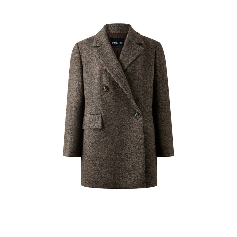 PRICH时尚复古花纱羊毛西装呢大衣2025冬季新款宽松中长款外套女PRJWF4T09M