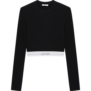 dzzit地素2023春款纯欲辣妹截短款黑白撞色针织长袖衫女3H1E428