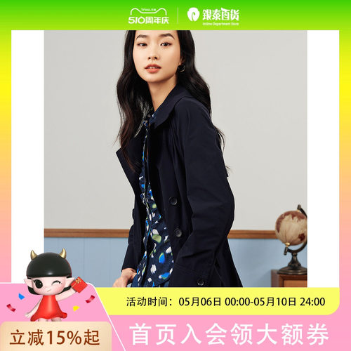 JZ玖姿优雅气质通勤收腰长款双排扣风衣女2025春季