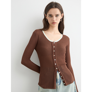 2024秋季 百家好假两件撞色针织衫 高智感修身 长袖 Basic 开衫 House