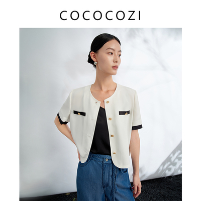 COCOCOZI弹力桑蚕丝短袖小香外套上衣233CO006