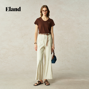 女时尚 直筒裤 长裤 新款 Eland衣恋休闲裤 2025秋季 EETCF37N51 亚麻