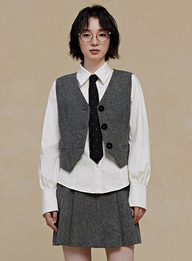 pit时尚气质西装背心女2024冬装新款学院风简约短款马甲-109B440496