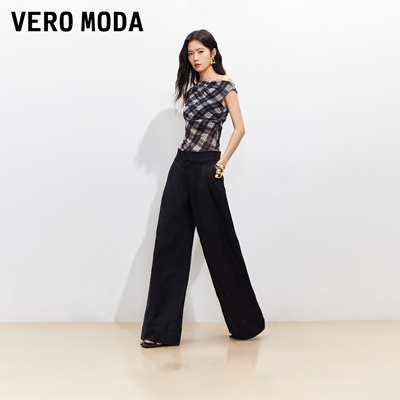 Vero Moda休闲裤女2026春款双层腰头压褶阔腿裤3261PL022