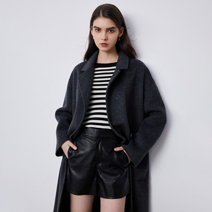 Basic House/百家好毛呢外套女西装领羊毛大衣双面呢