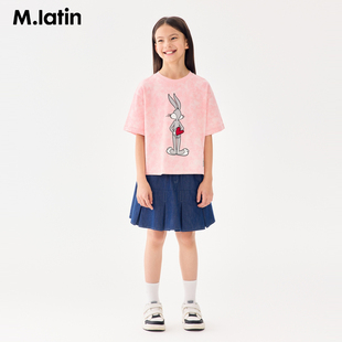 马拉丁童装裤子女大童绣花复古牛仔百褶裙裤126318404V