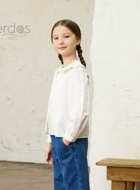 ErdosKIDS 鄂 尔多斯鄂尔多斯童女童 翻领花边衬衫K556H5002