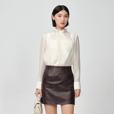 Dekashell/迪卡轩2026春季长袖衬衫通勤立领荷叶边女气质优雅C265315
