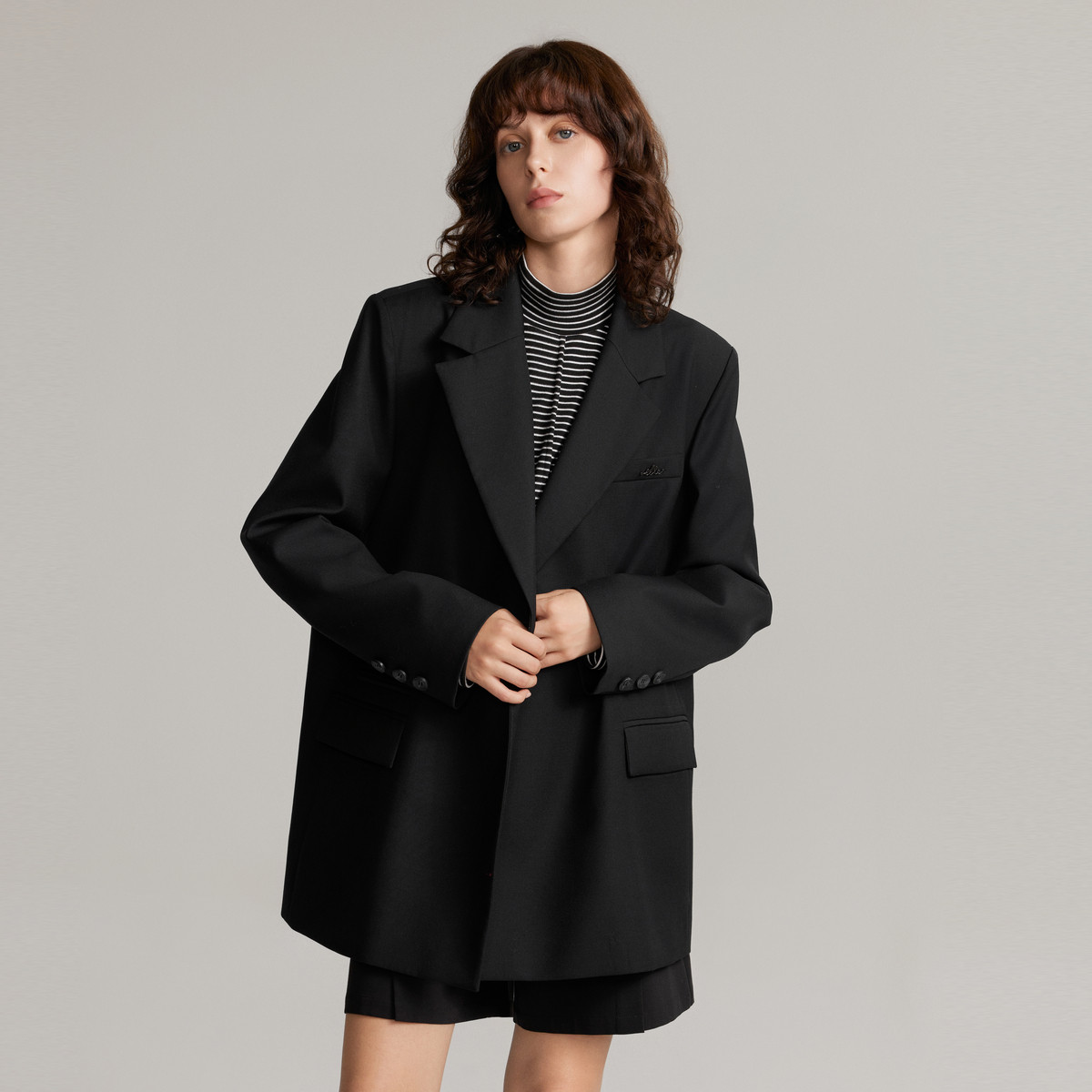 ELLE法式高级感绵羊毛西装外套女2024冬季款小个子独特别致西服