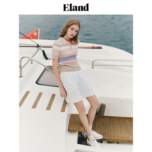 【棉棉冰】Eland衣恋POLO衫女绞花针织短袖毛衣T恤EEKWE24E03
