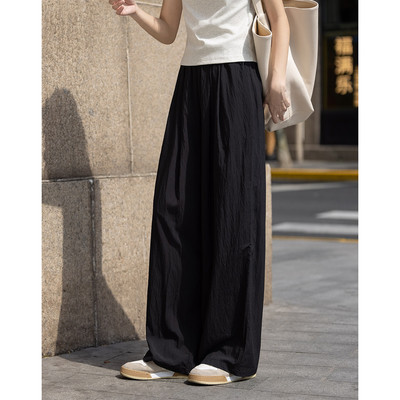 dme德玛纳褶皱休闲裤款宽松舒适松紧腰阔腿长裤休闲裤