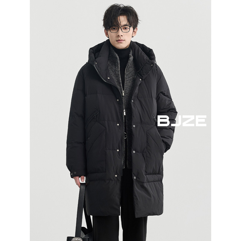 [加厚中长款]BJZE男装24冬季新品高级感羽绒服男保暖宽松鸭绒外套