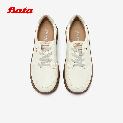 Bata休闲鞋女秋季通勤牛皮软底舒适运动鞋ATK07CM5