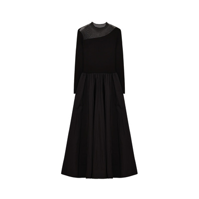 Dekashell/迪卡轩2025冬季新款气质圆领长袖A字收腰中长款连衣裙R181252