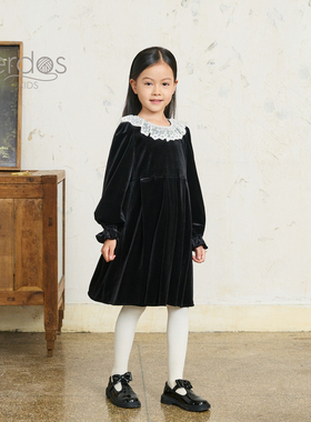 ErdosKIDS鄂尔多斯 童装 女童 圆领 儿童休闲长袖连衣裙K456I4007