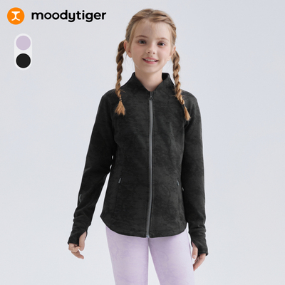 moodytiger女童外套 立领修身高弹柔软亲肤针织运动上衣51210409