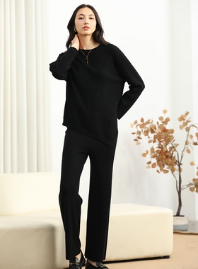 KCOR【含羊毛两件套】女式秋季纯色百搭慵懒风针织套装9K2QL30071T