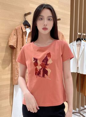 菲姿 女士圆领印花简约短袖T恤F3B539
