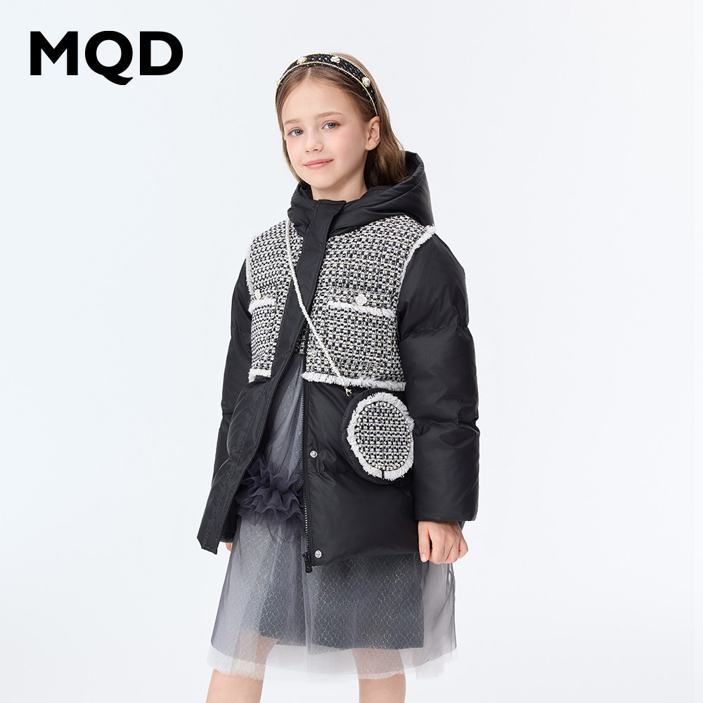 MQD女童冬季小香风时尚休闲连帽羽绒服234411305