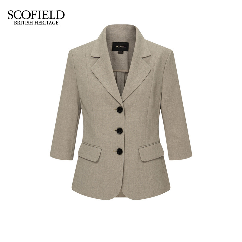 Scofield女装气质平驳领收腰西装外套五分袖设计2025夏季