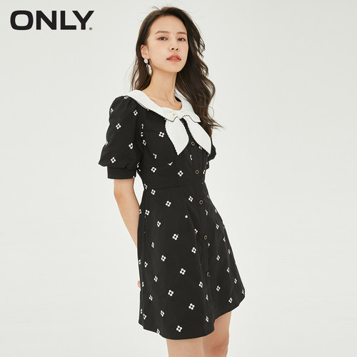 ONLY夏季时尚高腰减龄刺绣小香风A字连衣裙121207199