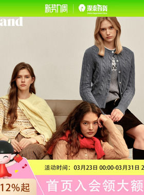 【绒感棉花糖】Eland衣恋毛衣女立体绞花针织开衫2025秋冬新款EECKF4TE01