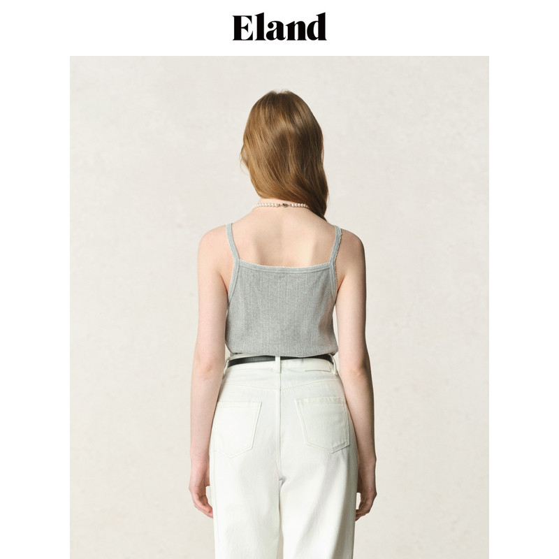 【100%棉】Eland衣恋背心吊带女竖纹修身内搭上衣夏季EERNF23M01