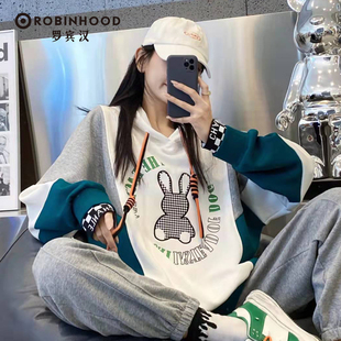 罗宾汉男女同款连帽卫衣宽松拼色情侣款5213019