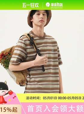gxg.jeans男装 双色撞色条纹宽松时尚美式圆领短袖T恤男 J25D442031