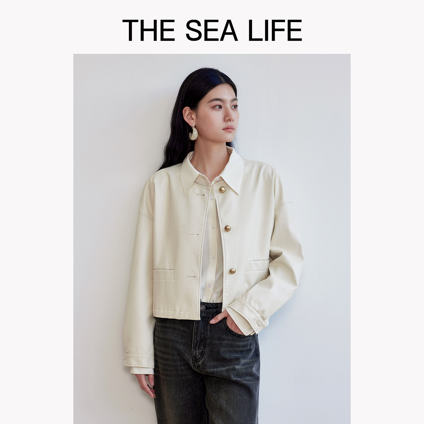 THESEALIFE欧海一生蛋白PU皮衣外套女25秋季短款夹克酷飒风210189