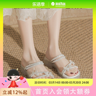 ZHR则则蝴蝶结水钻平底软底拖鞋外穿女2025夏季新款凉鞋女鞋EH169