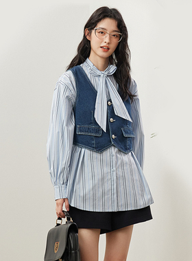 pit 2024春装复古时尚简约U型领短款马夹101D410193