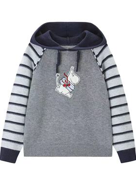 MINIPEACE×姆明合作系列男童连帽毛衣条纹插肩袖针织衫秋冬F1EBF4162
