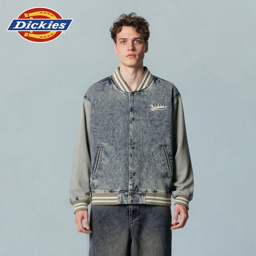 Dickies2026拼接牛仔夹克外套复古做旧棒球领宽松休闲上衣DK0A87RV-XIN