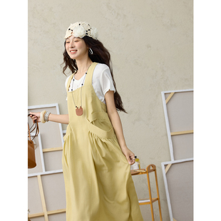 韩版 不含内搭 方领工装 休闲连衣裙MXE35L2302 口袋背心式 谜秀夏季