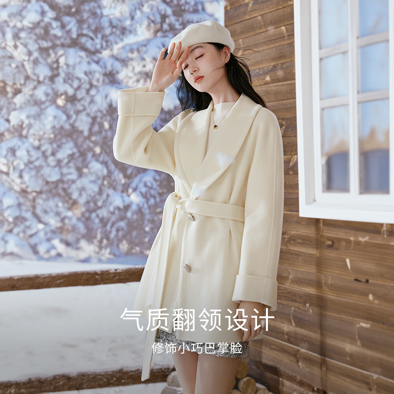 【100%纯羊毛】香影双面呢大衣女2025冬季新款浴袍风系带毛呢外套