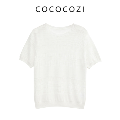 COCOCOZI简约气质通勤镂空针织衫短袖女241CO116M