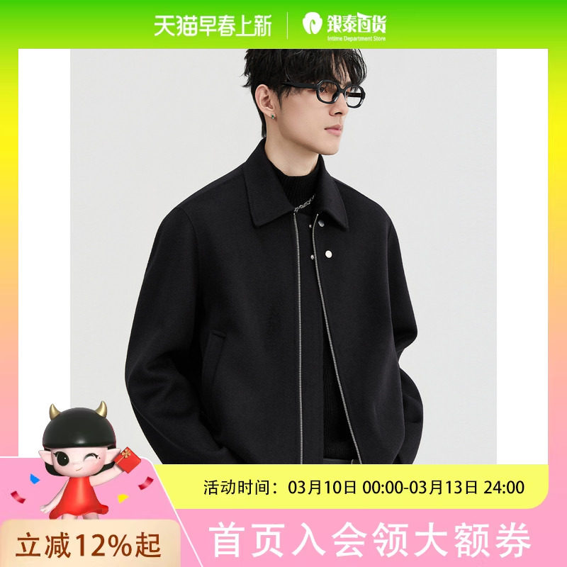 100全羊毛设计感 BJZE25初冬季短款毛呢夹克男翻领双面呢行政外套